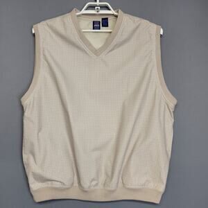 Jantzen Golf Vest Mens XL Pullover V-Neck Beige Checked Sleeveless Pockets